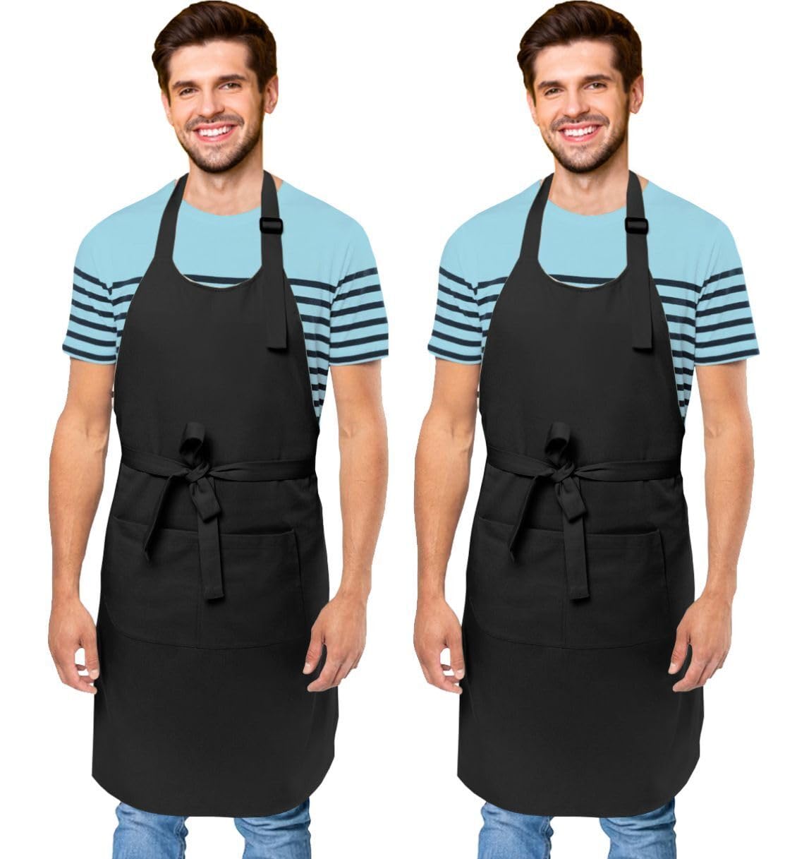 Cranique Polyester Kitchen Apron with Adjustable Strap Two Pockets for Women & Men | Free Size Apron for Hotel, Cafe, Restaurant, Salon, Workshop, Garage Cooking Pack of 2