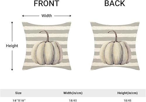 Miniatura 5 de Juego de 2 fundas de almohada de otoño de 18 x 18 pulgadas, fundas de almohada de calabaza gris, rayas grises para otoño, exteriores, decorativas,