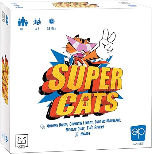 USAOPOLY Juego de mesa Super Cats Trabaja juntos para derrotar al RoboDog Similar al juego de roca, papel, tijeras y Rochambeau Gran juego