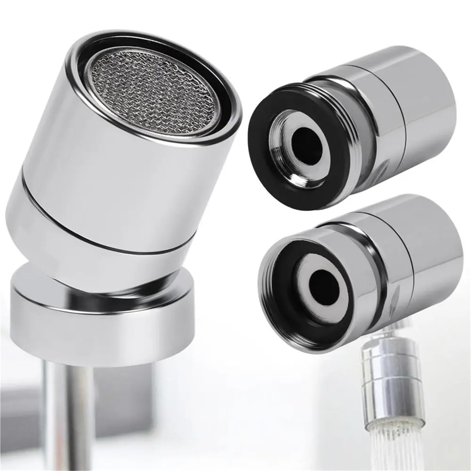 CMBSSTFC Rubinetto Girevole in Ottone a 360 Gradi, aeratore, Rubinetto di Risparmio per gorgogliatore d'Acqua, per Bagno, Cucina, Bidet, Filtro a Rete, Accessori (24 mm Maschio)