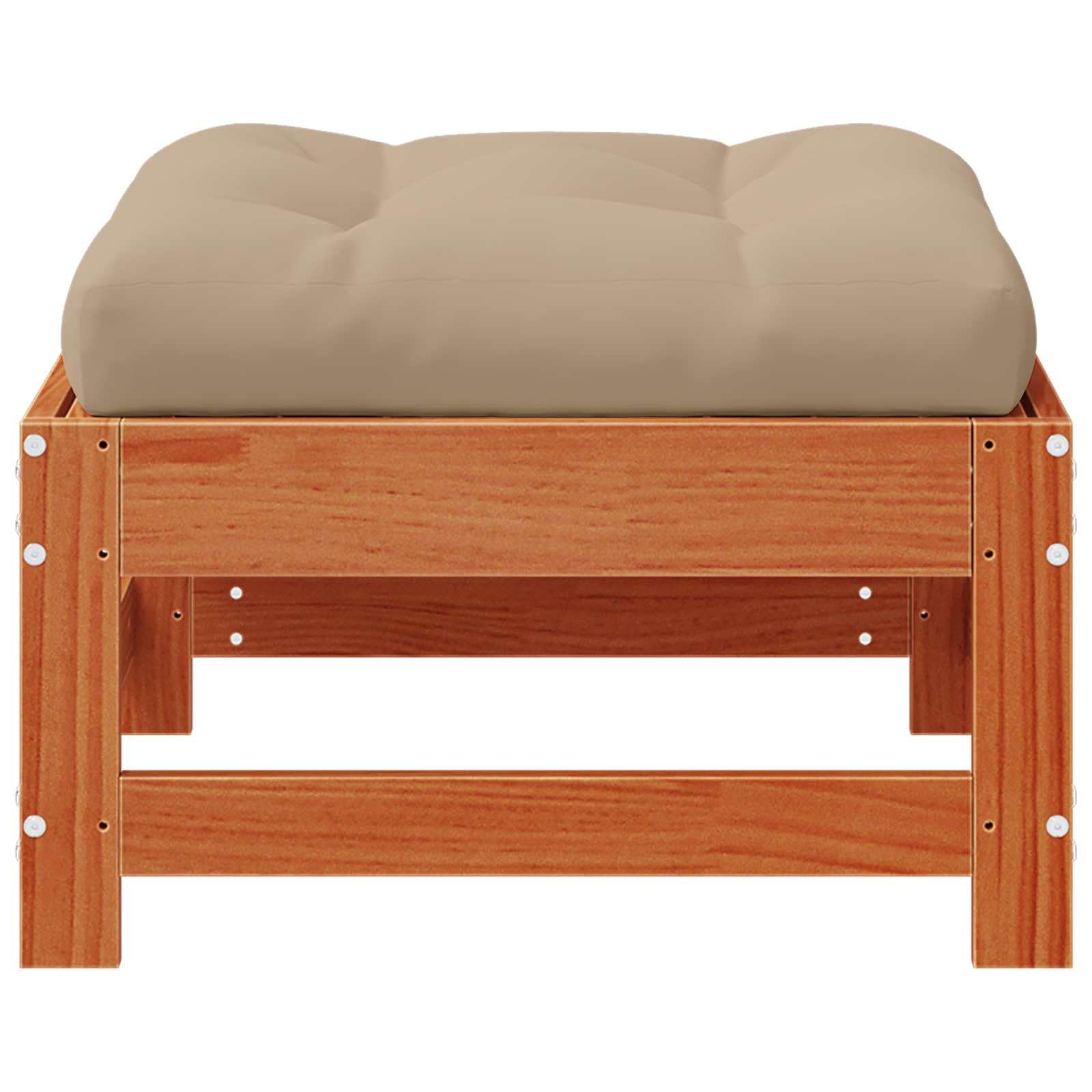 Reposapiés de jardín con cojines, elemento modular de madera de pino maciza, color marrón cera, 62 x 62 x 32 cm, versátil mueble de exterior para patio, balcón y jardín