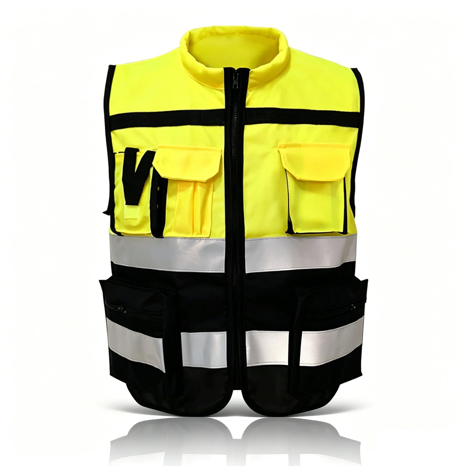 Reflective Safety Vest for Women Men, High Visibility Safety Vests Waistcoat Jacket with Multi-Pocket Zipper Front Soft Collar Security Vest Yellow Black Workwear for Construction (XXL180) โ image 1