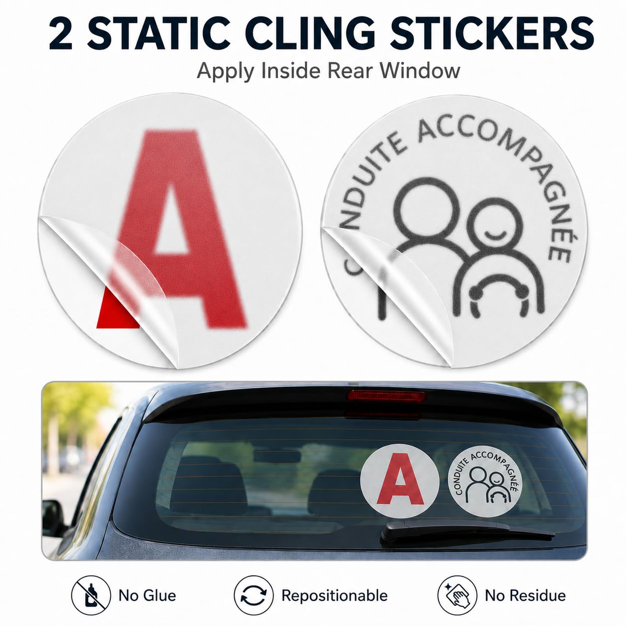 Autocollant Disque A 15cm - Conduite Accompagnée | Autocollant Statique À Poser dans La Vitre (Intérieur), Facile À Poser sans Colle, sans Résidus, pour Jeune Conducteur & École De Conduite
