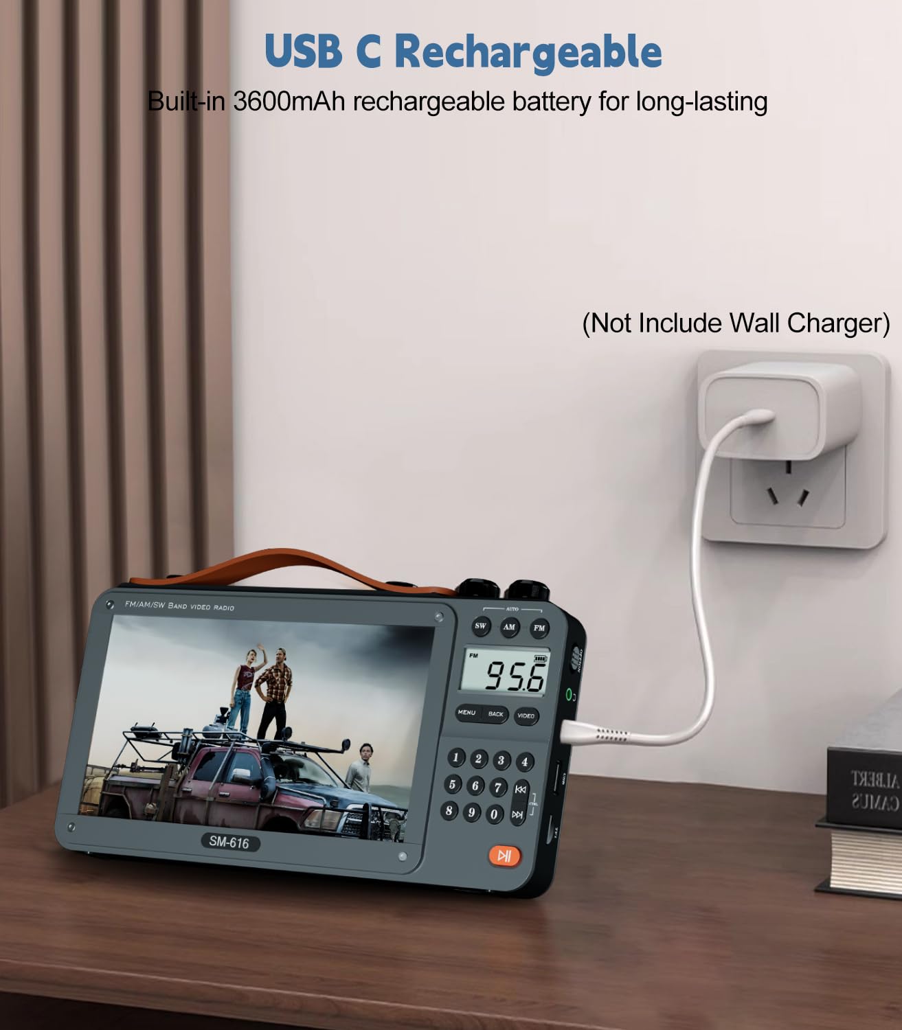 720P - Radio de video de película FM AM de 7 pulgadas con altavoz Bluetooth, radio recargable digital de onda corta MP3 MP4, compatible con tarjeta USB/Micro SD, altavoz y conector para auriculares
