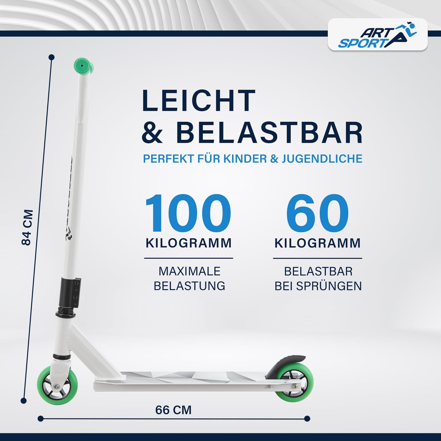 ArtSport Stunt Scooter mit 360° Lenkung, ABEC 9 Kugellager, 100 mm PU Räder & Griptape, Funscooter für Kinder, Stuntscooter Kickscooter Trick Roller