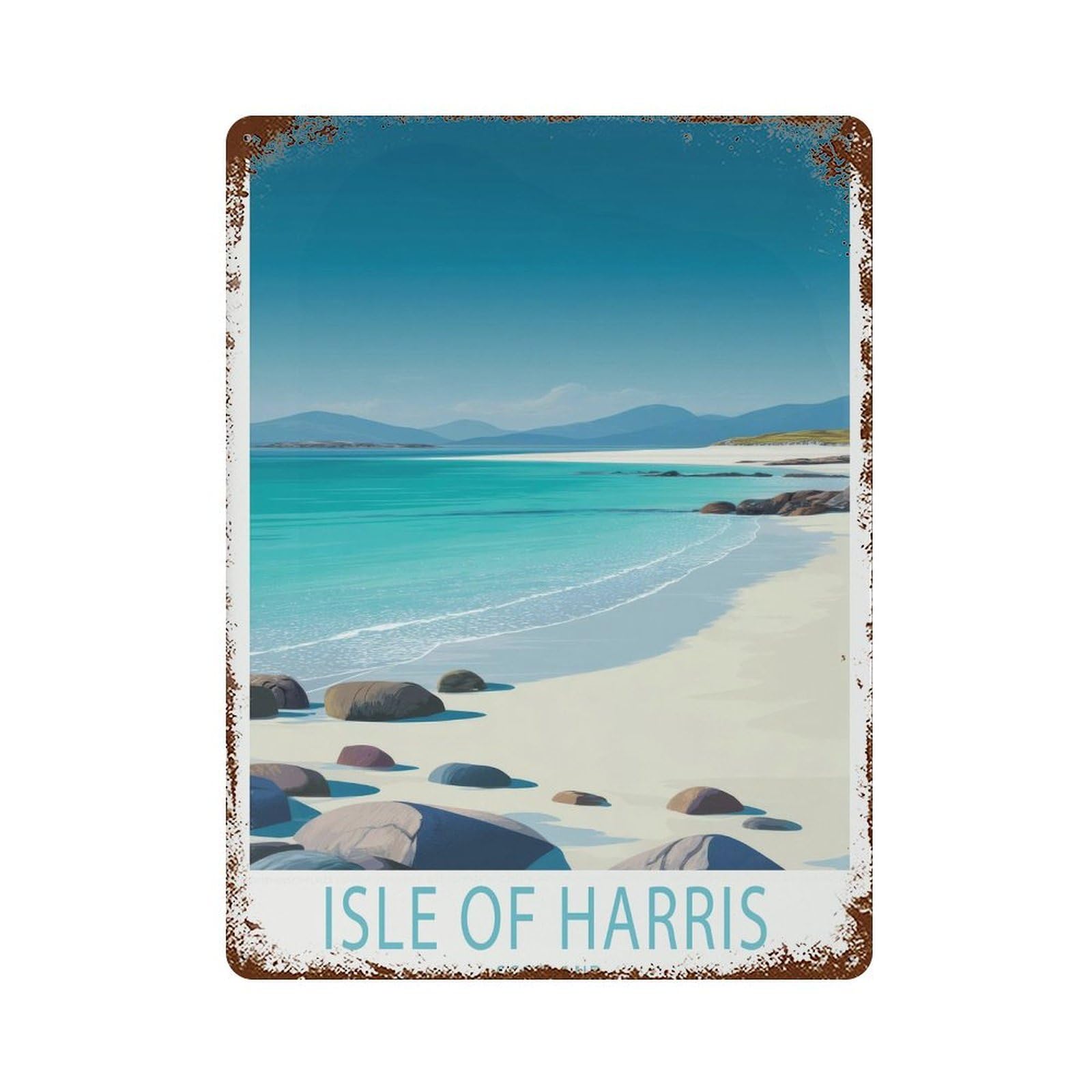 xiaoxiaoshen Isle of Harris Scotland Turquoise Beach Coastal Wall Decor Art Metal Tin Poster Modern Home Decor Art Home Bar Shop Decorations Vintage Sign 40x30cm
