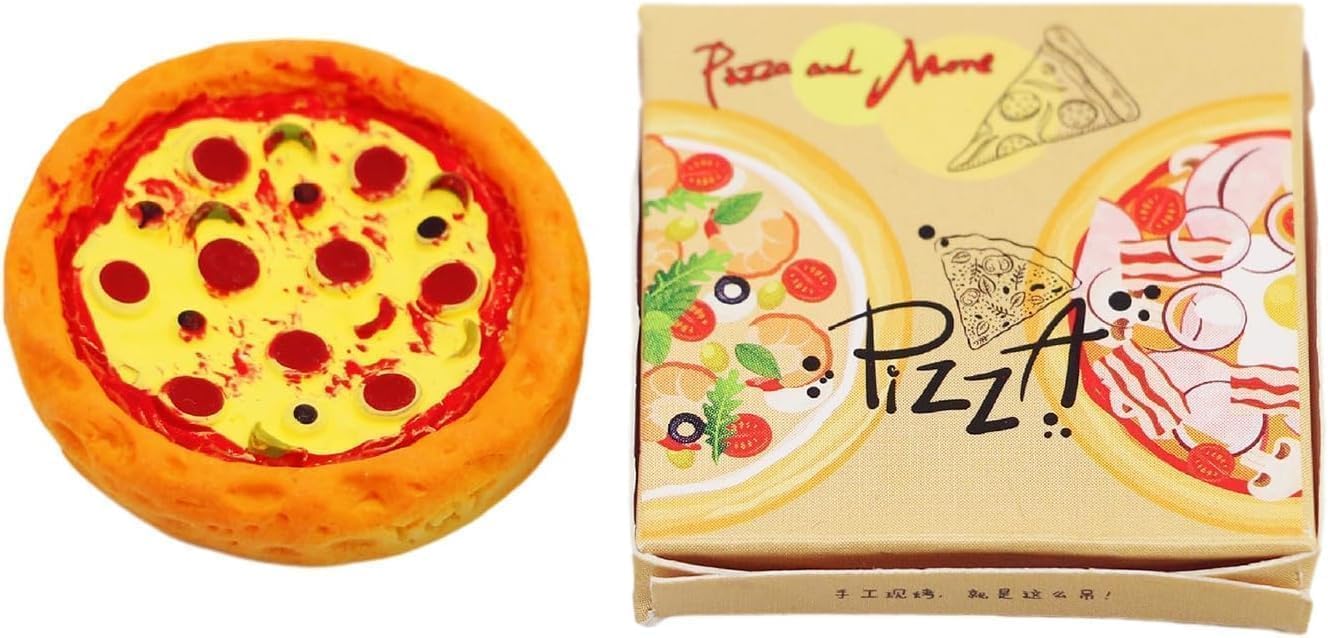 – 1 Set Miniature Pizza Box, 1:6 & 1:12 Scale Realistic Dollhouse Food Model Set, Yellow Resin Doll House Furniture Supplies for Pretend Play Kitchen