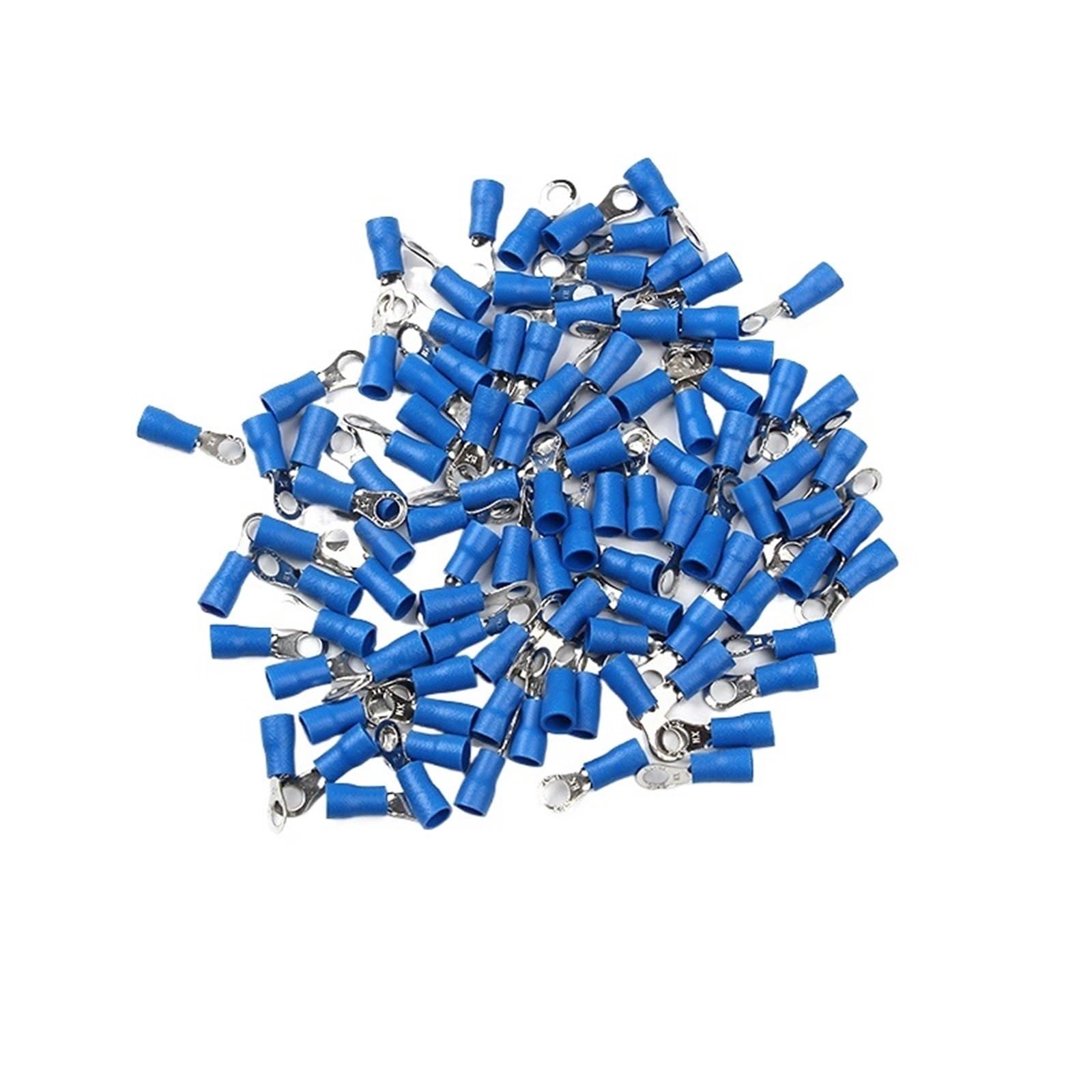 Cqahdsevf Blue Rv2-4 Electrical Ring Terminals, 10-100Pcs M4-M6 Blue Ring Insulated Crimp Terminal Rv2-4/5/6 For Auto Motorcycle Marine(,100Pcs)