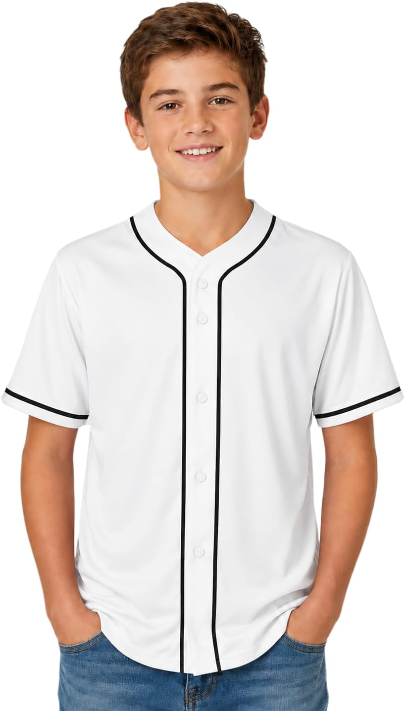 Kids Baseball Jersey Button Down Shirt for Boys Girls