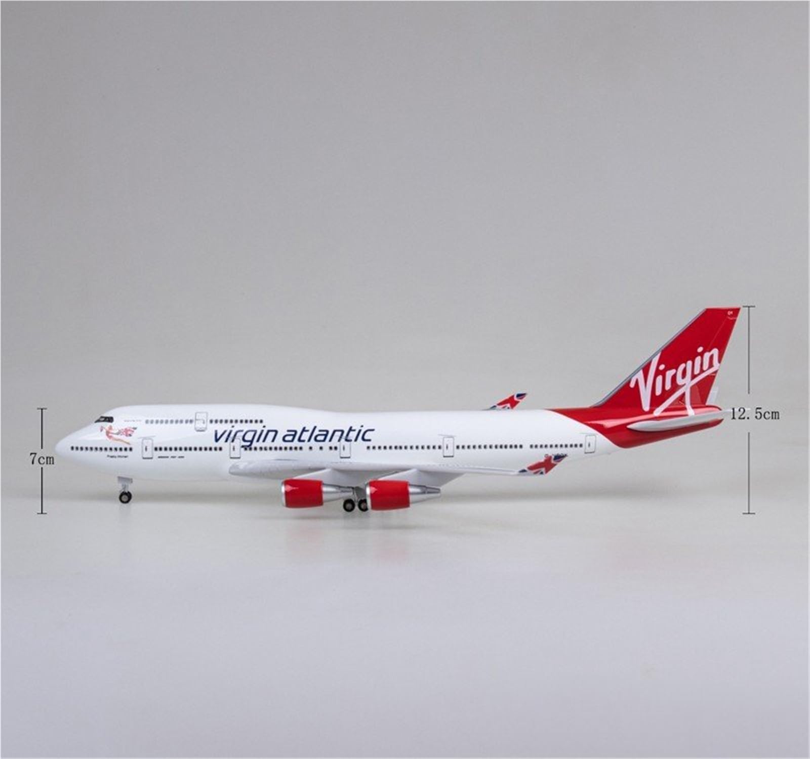 Vantor Repliki modeli samolotów 1/150 symulacja cywilnego samolotu pasażerskiego 47 cm dla Virgin Atlantic B747-400 repliki modeli samolotów z kołami miniaturowe (ze światłem)