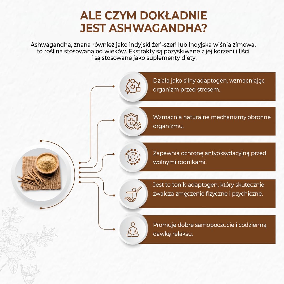 Bandini® Ashwagandha KSM-66® 100% wegańska (60 kapsułek) - Withania Somnifera, 5% witanolidów, Suplement w proszku żeń-szeń indyjski - najwyższej jakości czysty KSM-66, ajurwedyjski środek na stres