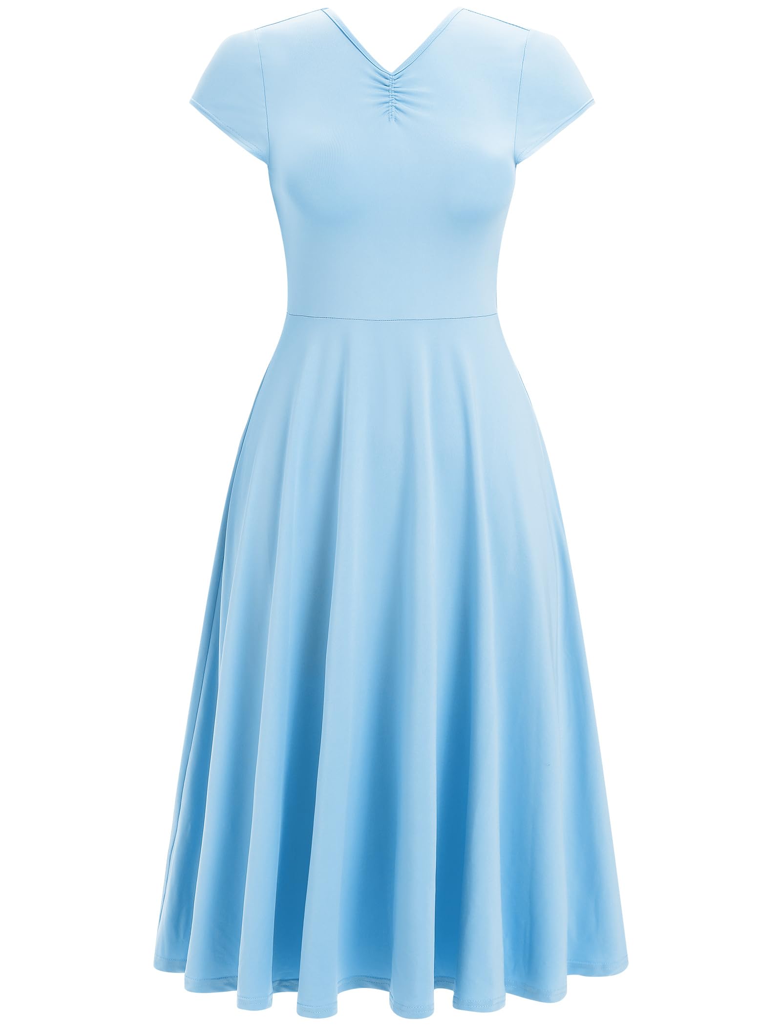 AFAVOM Lyrical Dance Costumes for Women Solid V-Neck Lyrical Dance Dress Flowy Swing Ruffle Maxi Skirt Contemporary Dance Costumes Adult Ballet Leotard Dance Dress Dancewear Blue XS