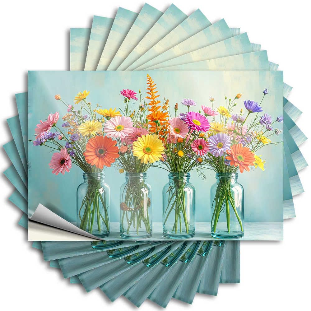 Man Cave Decor Tattoo Durable Helmet | Colorful Spring Flowers in Glass Jars Fall Self Adhesive Sticker for Free DIY(12X18CM)