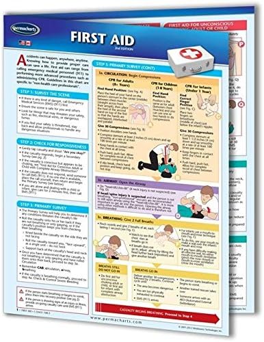 Adult First Aid Chart - 4-page, laminated 8.5" x 11" Medical Quick Reference Guide