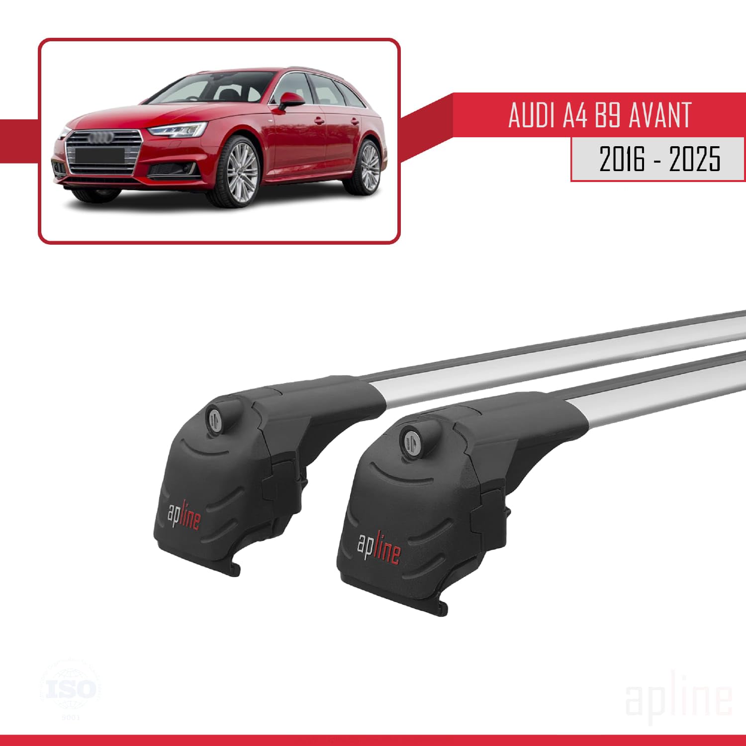 Compatible con Audi A4 (B9) Avant 2016-2025 Modelo Ace-2 Barra de Techo Auto Portaequipajes Barras Transversales Gris Aluminio 2 Barras
