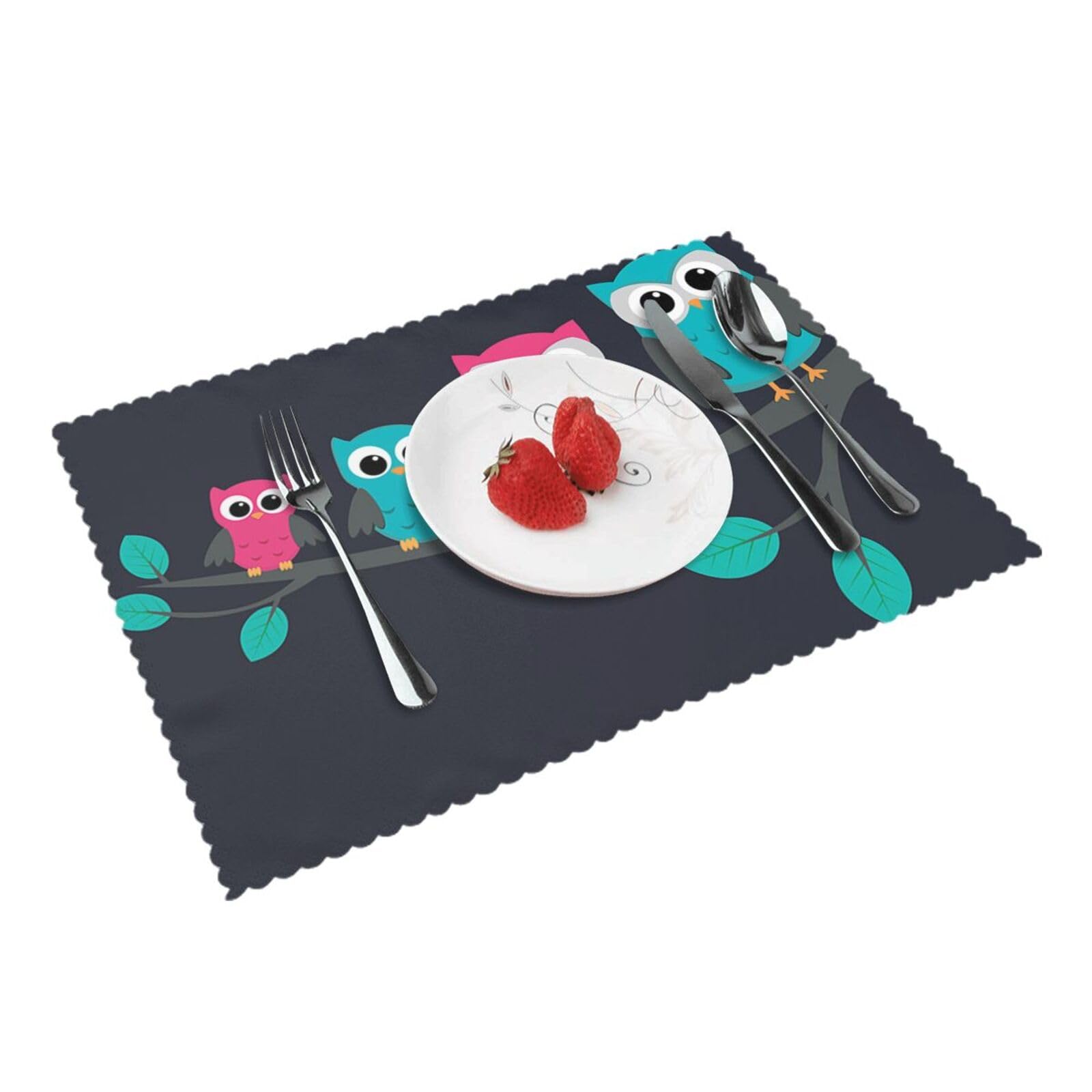 Bnvsadc Cute Owls 4 Pcs Heat Resistant Placemat 45X30 Cm, Printed Non-Slip Place Mats For Kitchen Dining Table Indoor Outdoor