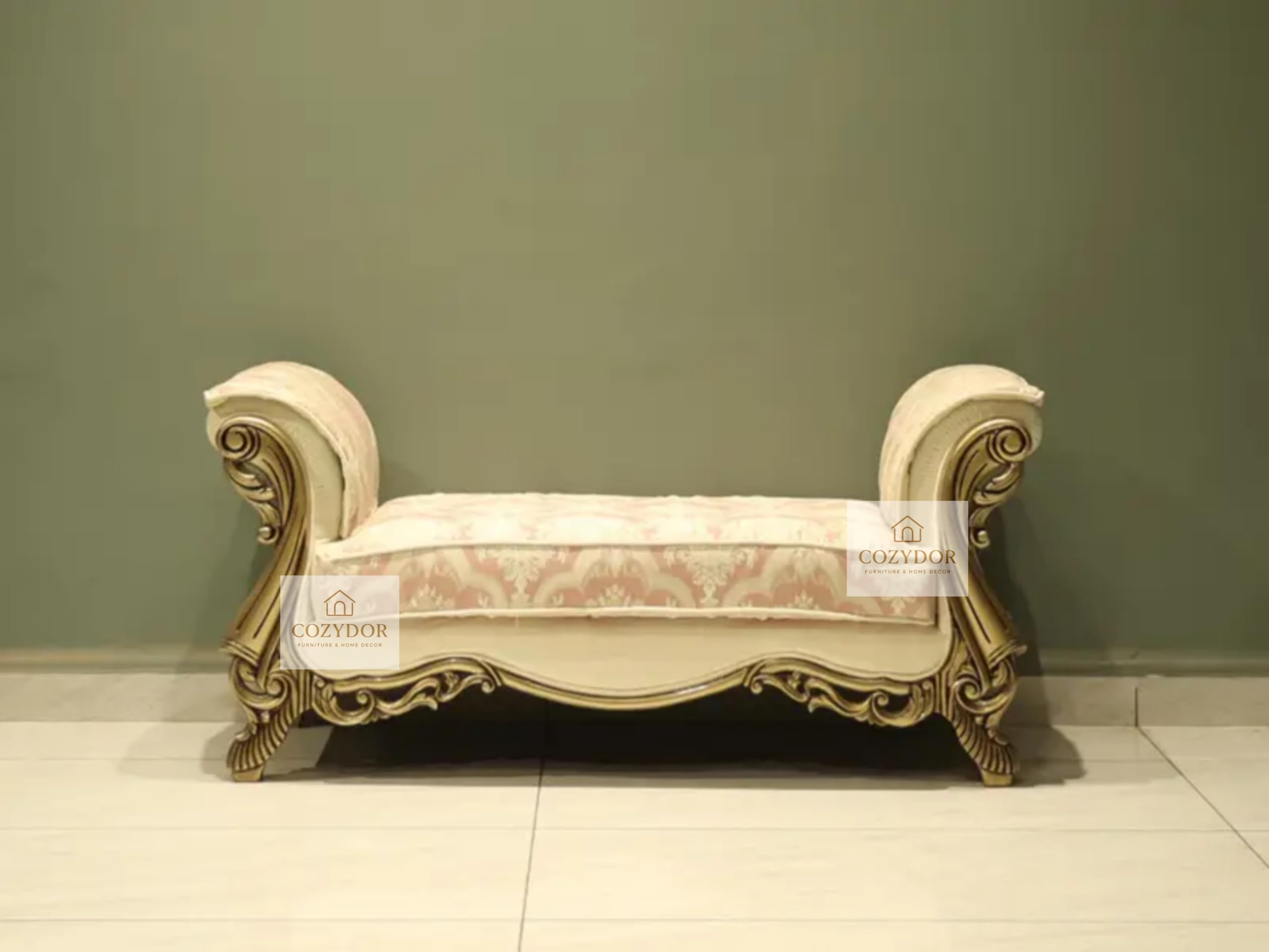 Wooden Luxury Victorian Style Tufted Sofa, FloralUpholstery with Carved Frame, Cushions Luxury Sofa Set Royal for Living Room Antique Style Wooden Carved Lounger (Diwan)-image-36