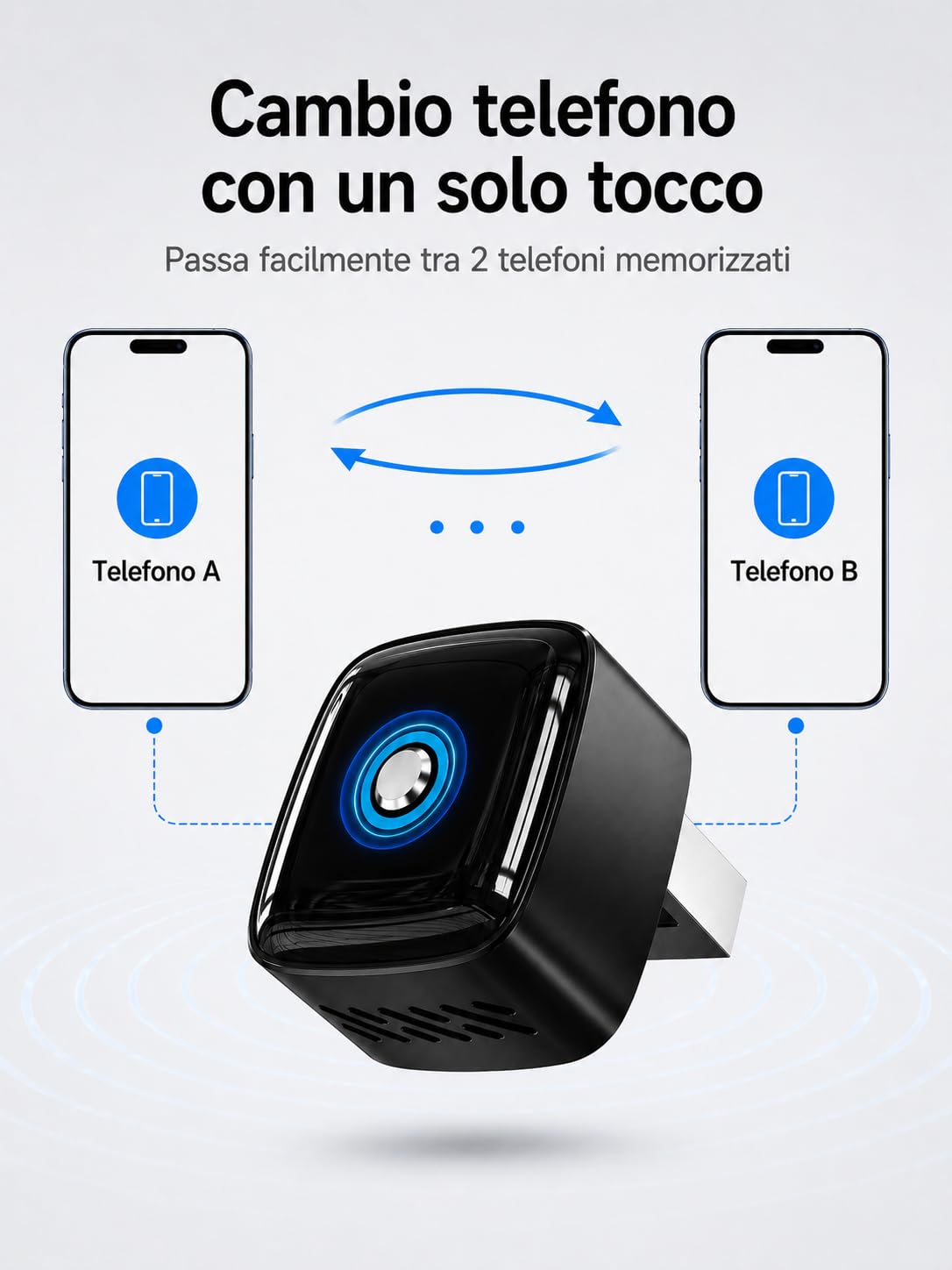 Adattatore Wireless CarPlay e Android Auto 2 in 1, Dongle Nero Ultra Mini con Pulsante Interruttore per 2 Dispositivi, WiFi 5,8 GHz, Plug & Play, USB-A/USB-C, OTA per Auto con CarPlay/Android Auto