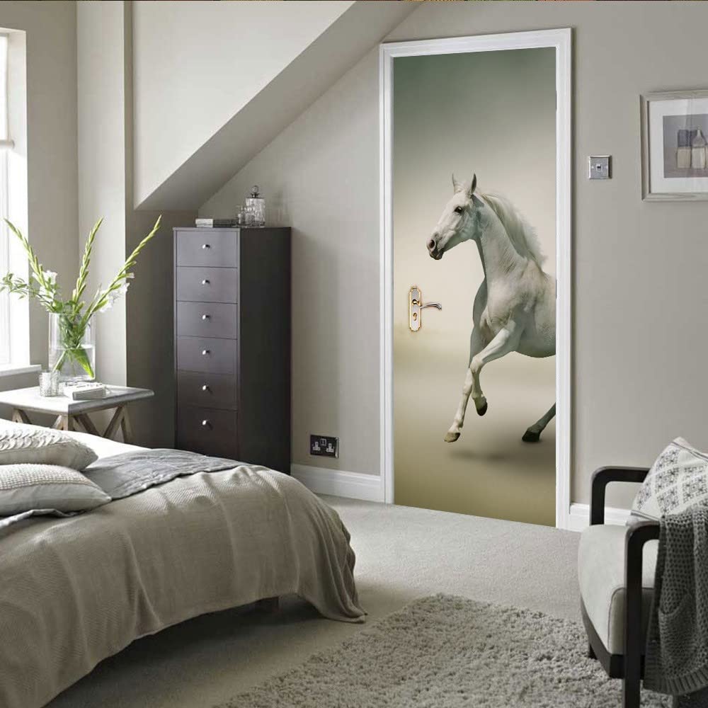 Animale Cavallo Bianco Adesivi Per Porte 3D Porta Murale Auto Autoadesiva 77 X 200 Cm Carta Da Parati In Vinile Murale Adesivi Per Porte Interne Art