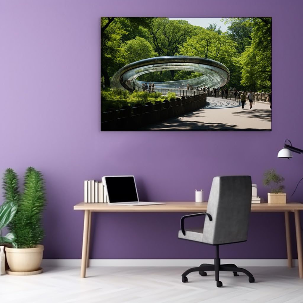 Canvas for Living room. Looping Elegance Amidst Urban Oasis - Central Park's Iconic Bridge Merges Style with Serenity, 27 x 18 inch Canvas Wall Art - Ready to Hang