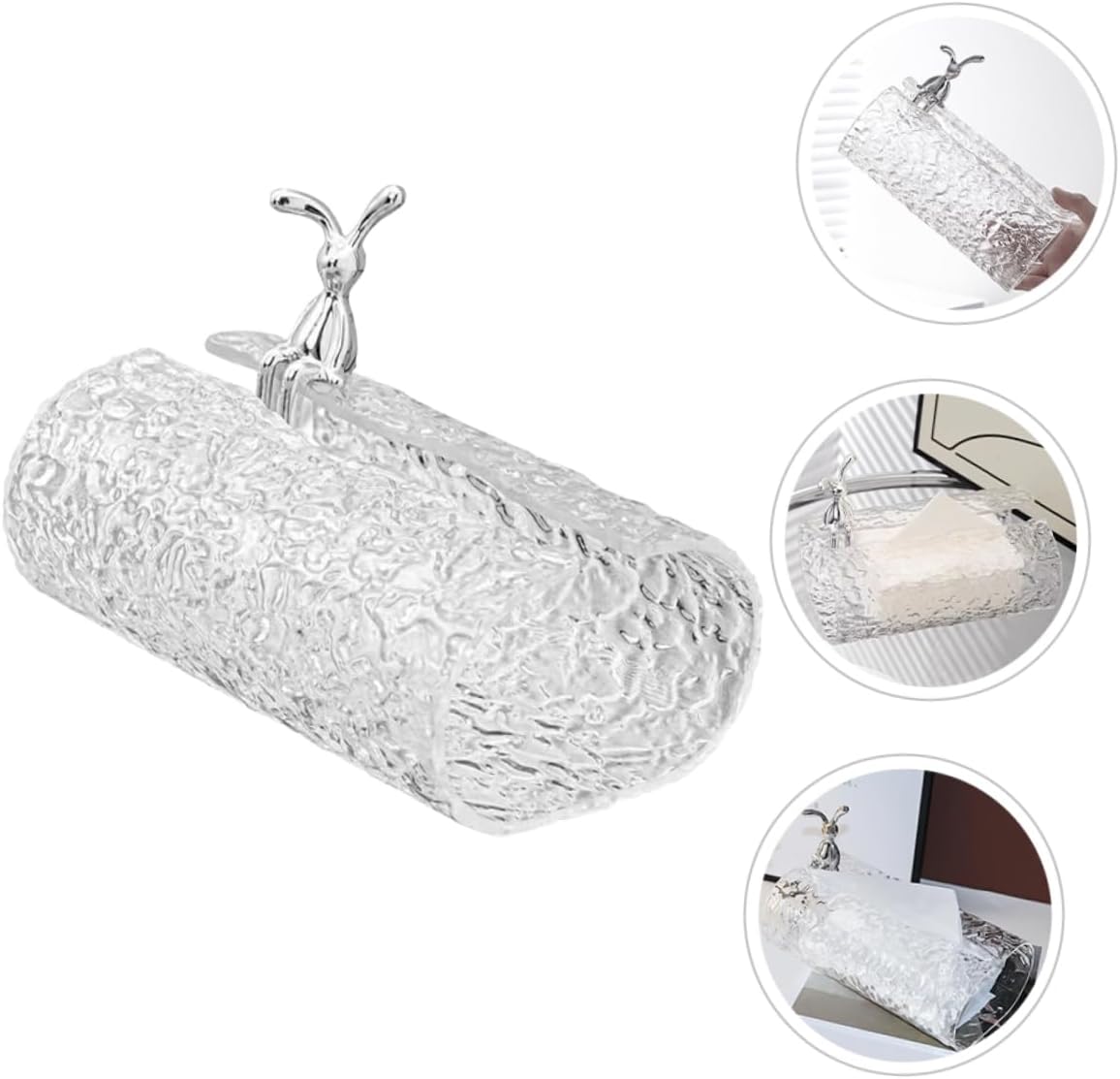 Decorative Rabbit Tissue Box Holder Creative Cartoon Tissue Storage Organizer for Home Office and Parties Compact Design with Transparent Oval Water Wave Pattern