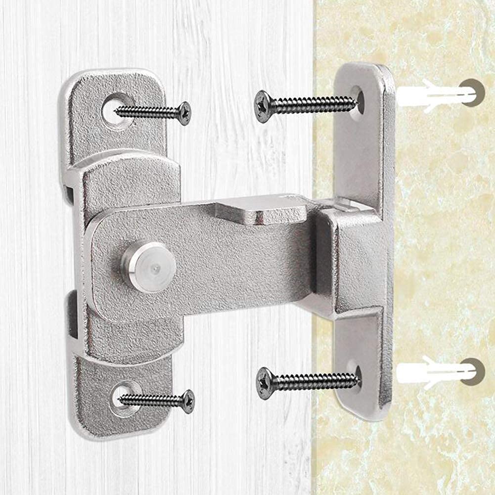 Türschloss, Türriegel-Schieberiegel, Schiebeschloss, 90-Grad-Edelstahl-Flip-Latch, rechtwinklig gebogene Türschnalle, schwere Schiebetürverriegelung, Sicherheits-Scheunentorschloss (Farbe: Silber)