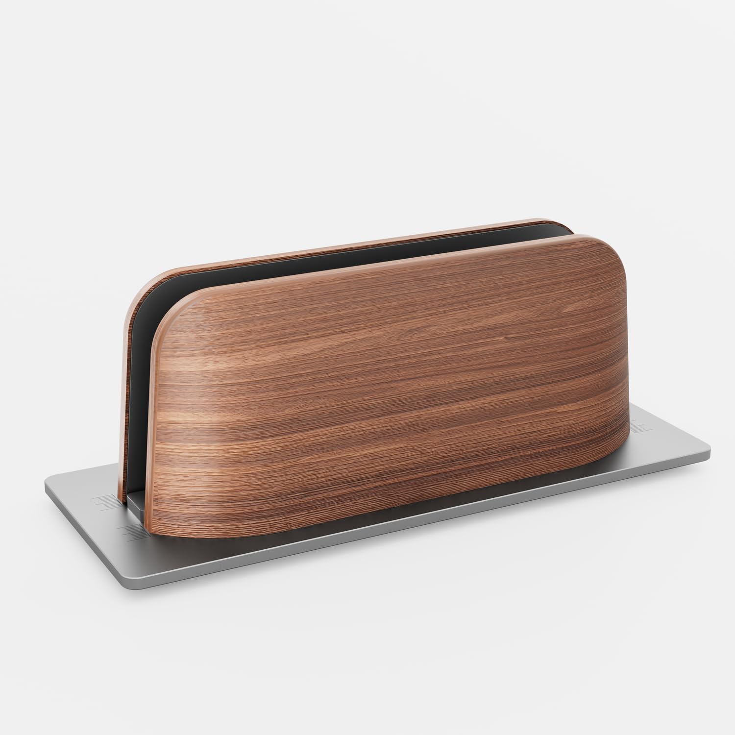 Soporte Vertical para portátil, Soporte Ordenador Portatil de Madera de Nogal Negro y Aluminio para MacBook, Surface, Samsung, HP, DELL, ‌Chromebook
