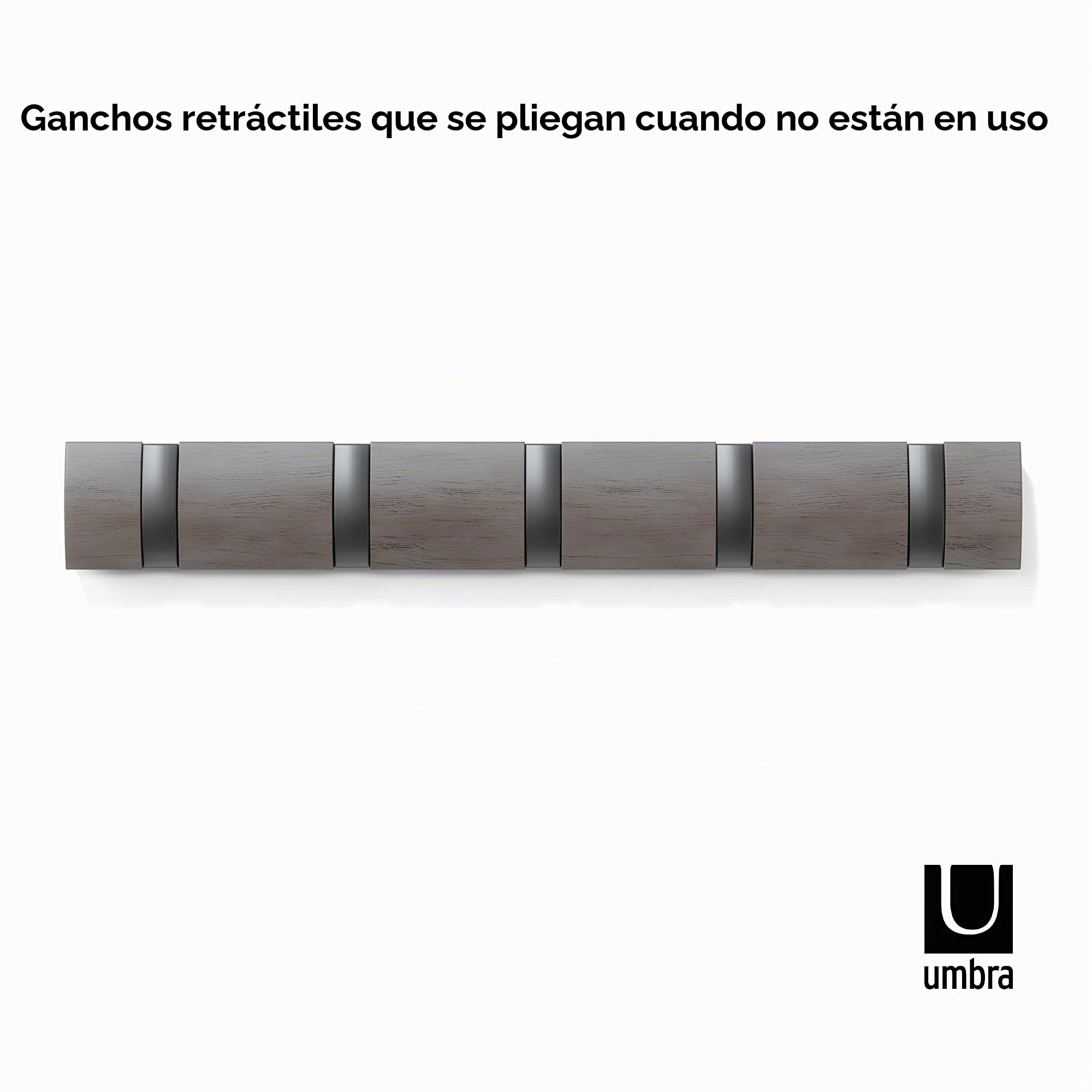 Umbra Flip Perchero de pared con 5 ganchos extraíbles, Álamo, Gris/Peltre