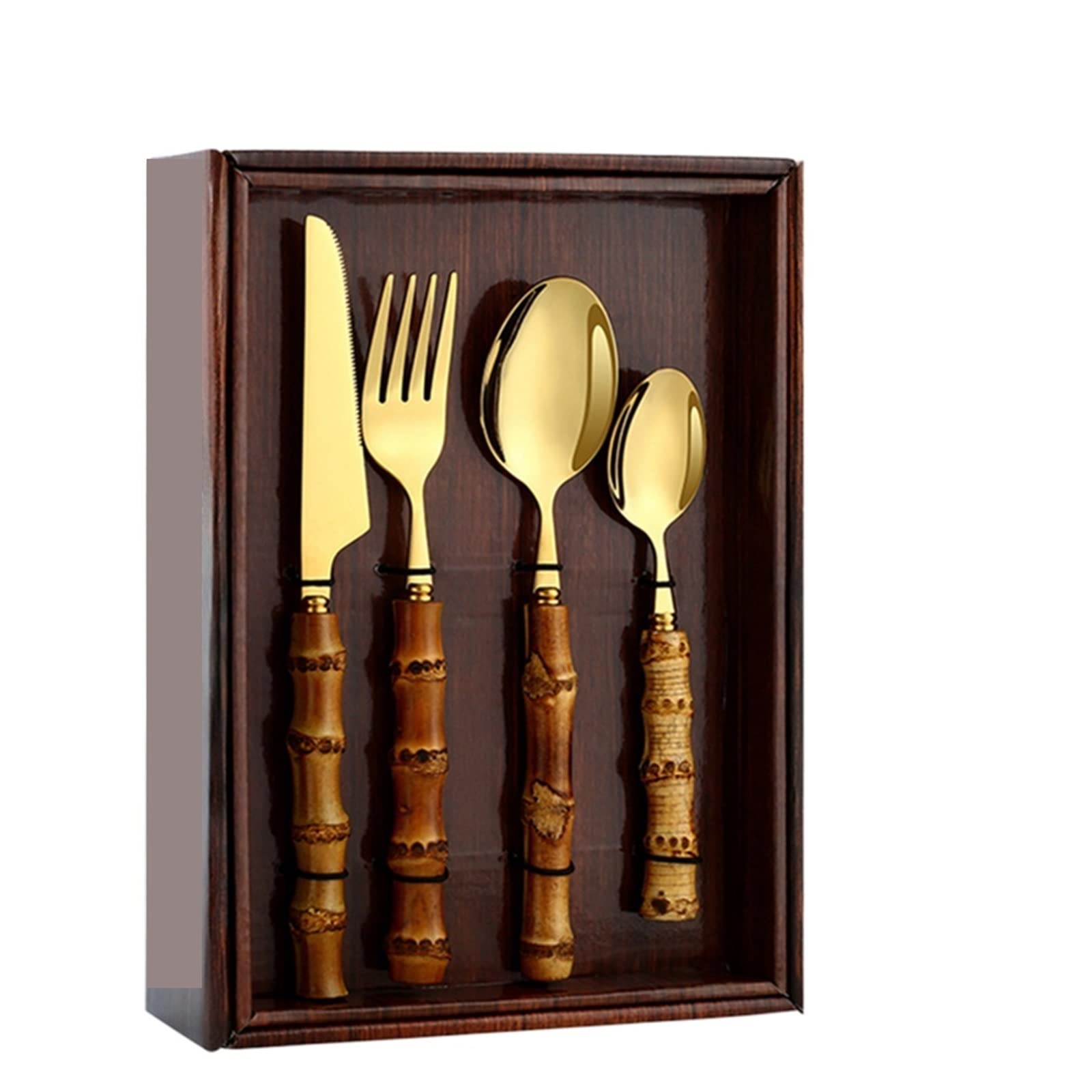 Ensemble de Couverts en Acier Inoxydable 24 pièces avec poignée en Rack, Couteau, Fourchette, cuillère, Ensemble de Vaisselle Naturel respectueux de l'environnement