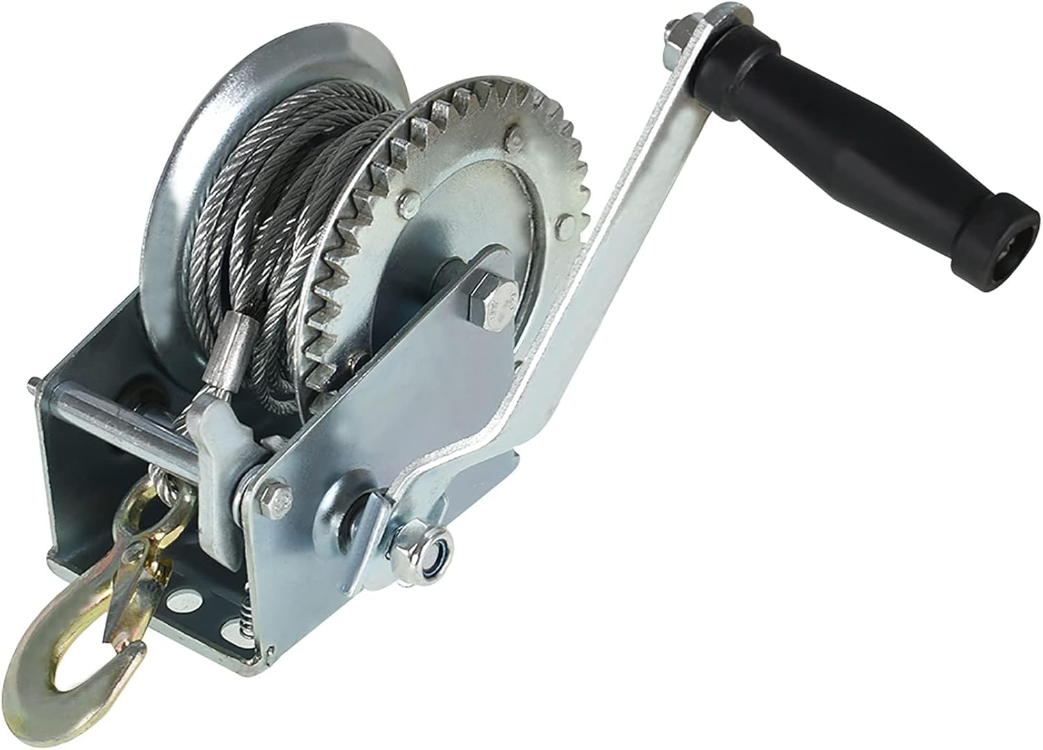 1600lbs Hand Crank Winch Cable Gear Winch with Hook, Two-Way Adjustable Boat Trailer Winch with 10m 32ft Steel Cable, Fit for Boat, Trailer