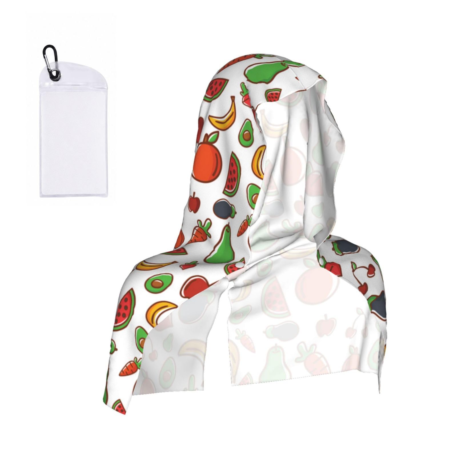 EZDLOWVBA Vegetable Fruit Print 2 Pack Cooling Hoodie Towels,Sports Headscarf, Neck Wrap Scarf,Breathable Cooling Towel For Neck And Face, Travel, Swimming, Training