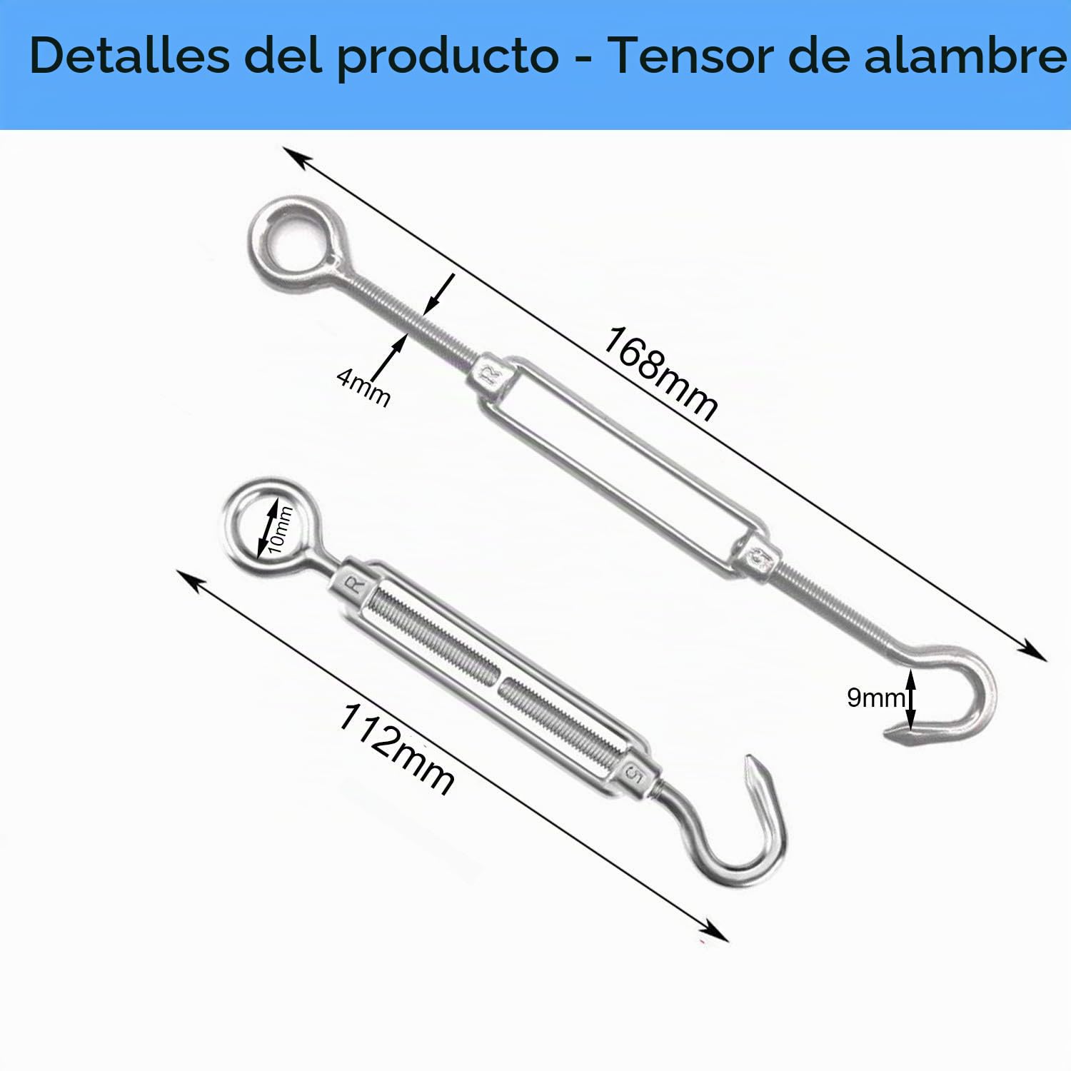 30m de alambre de acero inoxidable +una herramienta de prensado de cuerda de alambre + +4 tensores de alambre +8 ganchos de tornillo de ojo