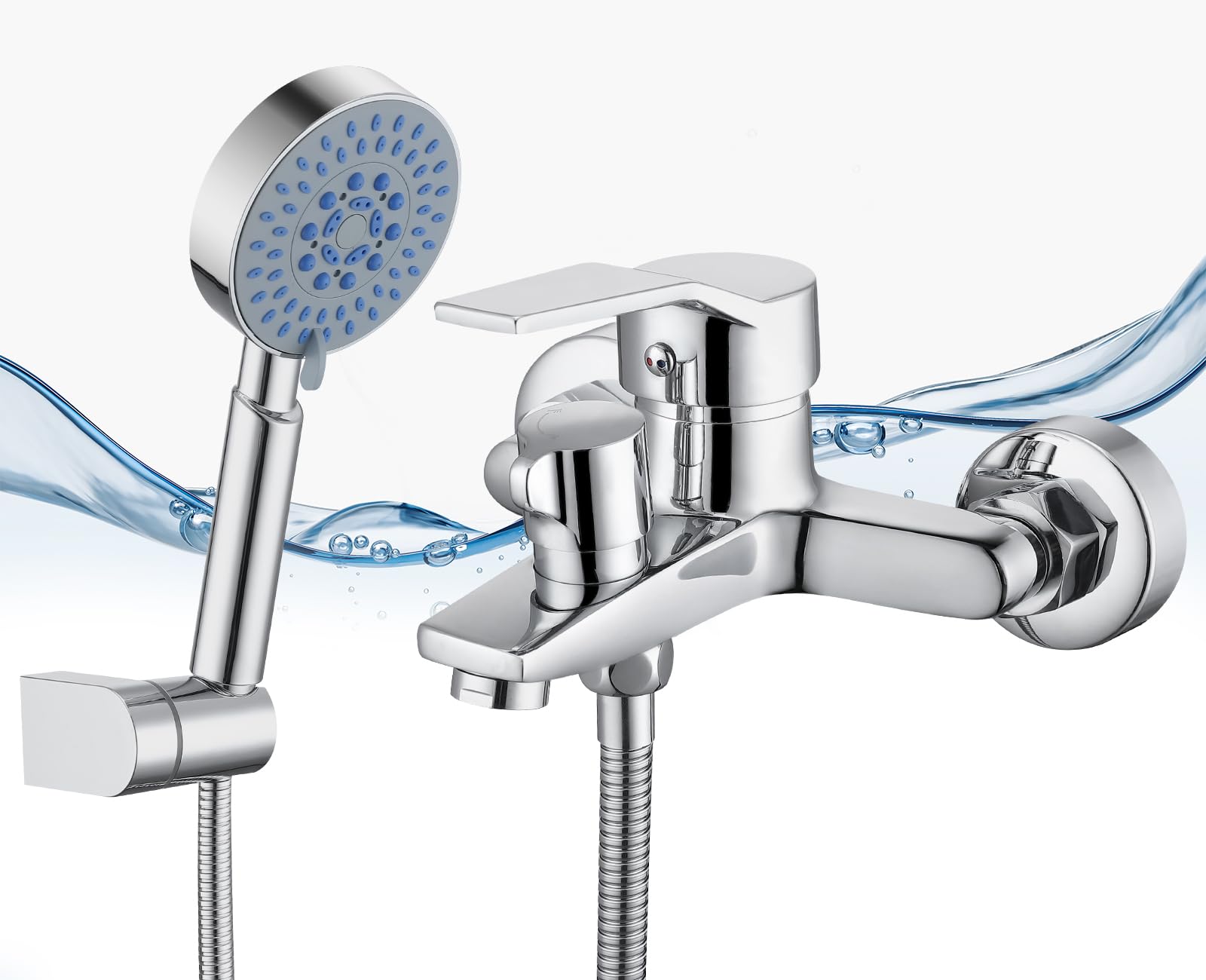 BONADE Badewannenarmatur mit Handbrause Mischbatterie Badewanne Chrom Wannenarmatur mit Brause Duschkopf 5 Funktionen, Messing Duscharmatur Wandhalterung und 150 cm Brauseschlauch für Bad