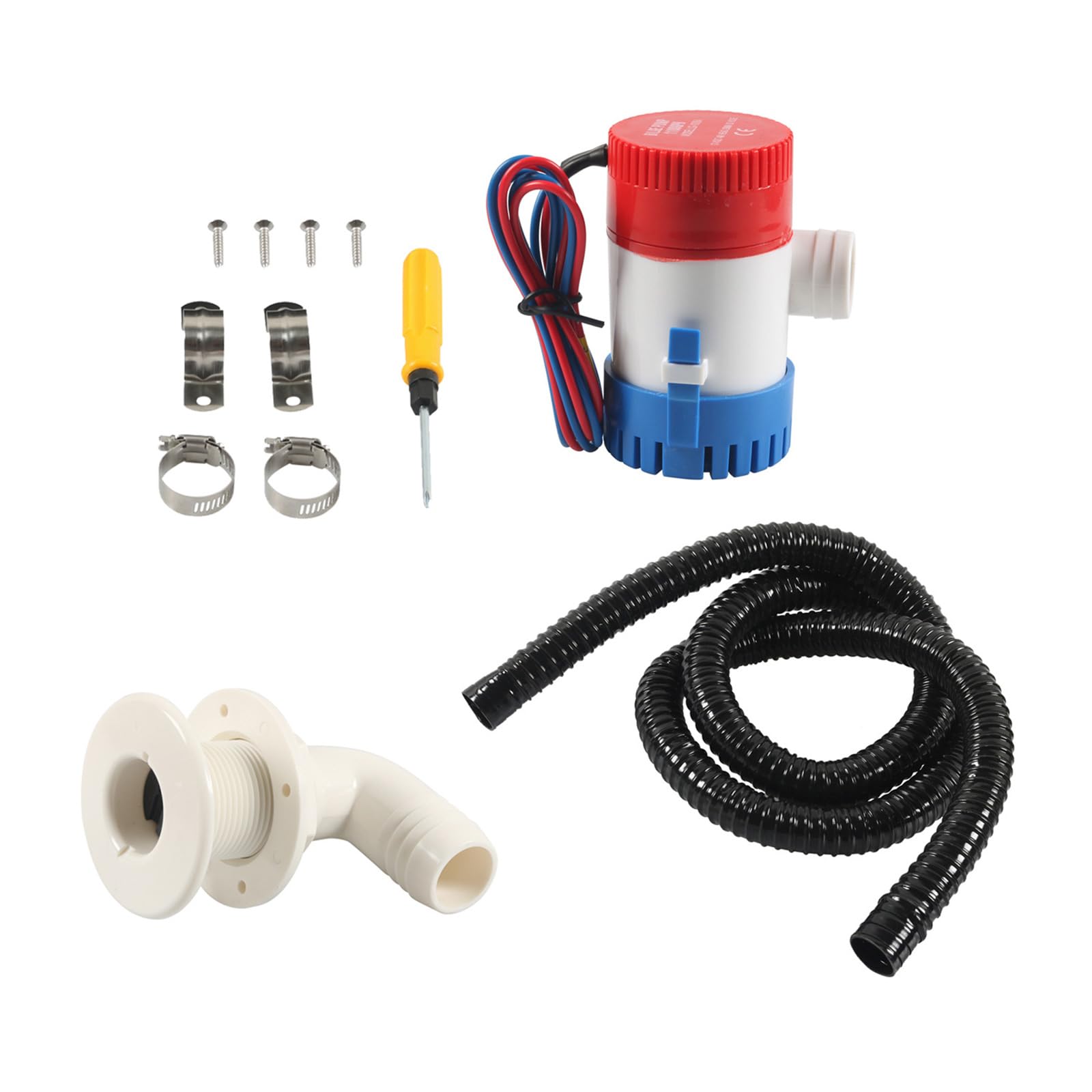 Nawwgy Marine Bilge Pumps Hose Installation Kits 1-1/8In Plumbing Includes Elbow Thru Hull Scupper for Efficient Water Removal Corrugated Hose Set