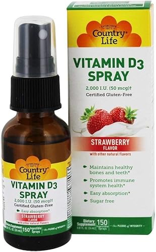 Country Life Vitamina D3 Spray 2.000 I.u. sabor a fresa, 0.2 libras