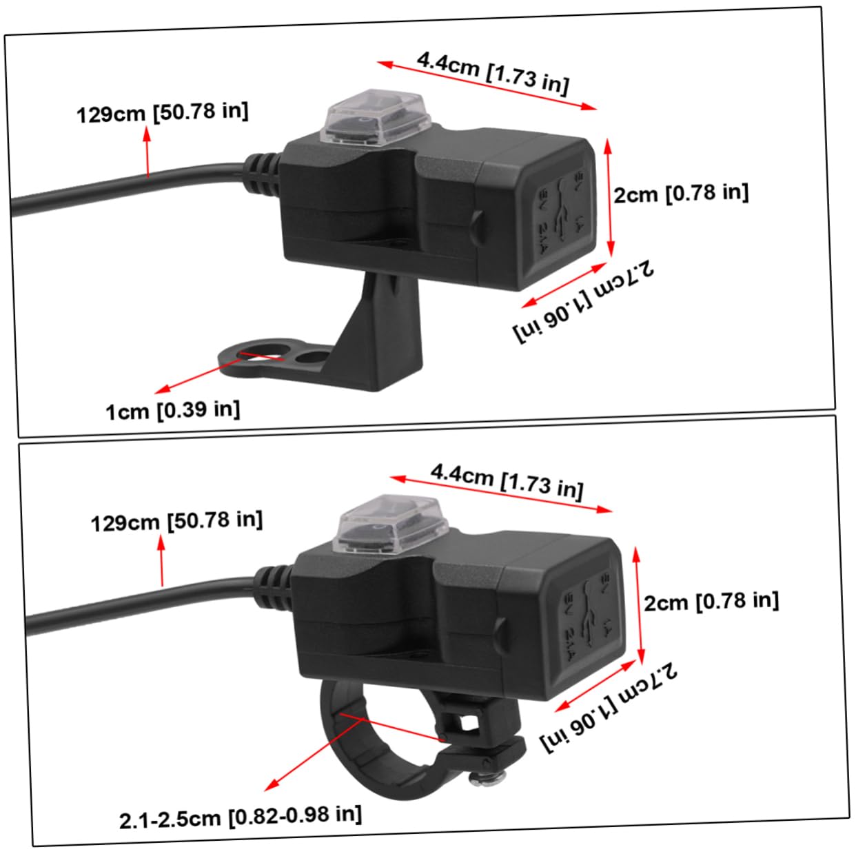 Mobestech Motorcycle USB Charger Handlebar Rear Mirror Adapter with 3.1a Fast Charge for 12v Bikes