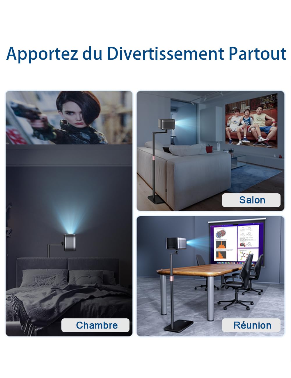 Support de Projecteur en Métal 360° Pivotant et Hauteur Réglable Base en L Discrète Compatible avec XGIMI Nebula VANKYO Jinhoo AuKing