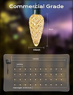 Brightown Solar Operated C6 Strawberry String Lights, 22.64ft 50 LEDs Warm White LED Christmas Fairy Lights, Solar Christmas Lights Outdoor, Christmas Decorations for Christmas Tree, Garden Decor