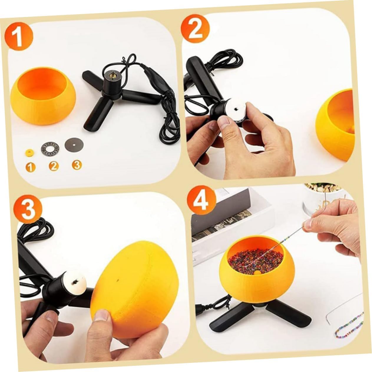 JEWEDECO 1set Bead Spinner for Jewelry Making DIY Craft Tool USB Cable Durable Beading Bowl for Necklaces Bracelets for Craft Enthusiasts and Hobbyists