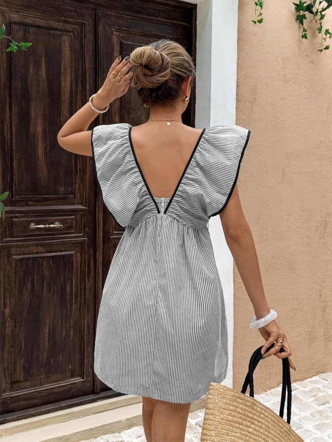 Robe d'été plage décontractée babydoll rayée pour les vacances - 7