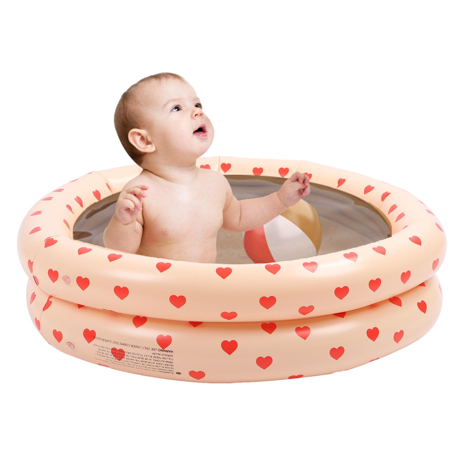 Round Inflatable Swimming Pool Vintage Heart Pattern Thicken Kids Paddling Pool for Indoor Pink Inflatable Swimming Pool Baby Vintage Pink Pool Thickened Home Ocean Ball Pool - Image 2
