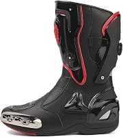 Zeozoom Motorcycle Leather Riding Boots for Men & Women - Anti-Slip Rubber Sole, Calf-High Protection for Racing & Sports