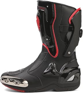 Zeozoom Motorcycle Leather Riding Boots for Men & Women - Anti-Slip Rubber Sole, Calf-High Protection for Racing & Sports