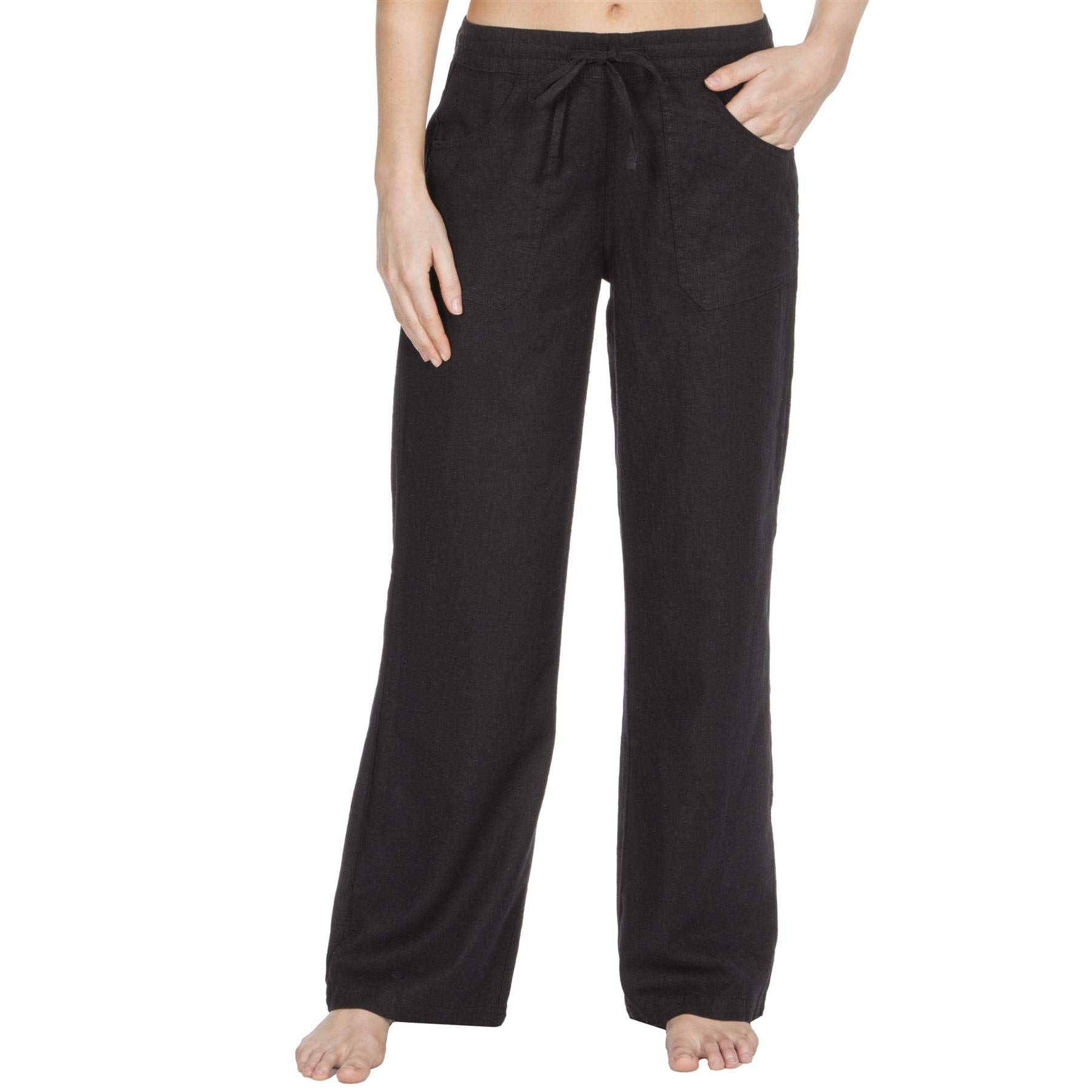 Undercover Ladies Linen Ribbed Back Waist Trousers 52A178 Black 20