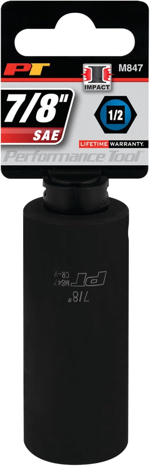 Performance Tool M847 1/2 Drive Impact Socket, 7/8 - Heavy Duty Socket for High Torque Applications and Tough Jobs