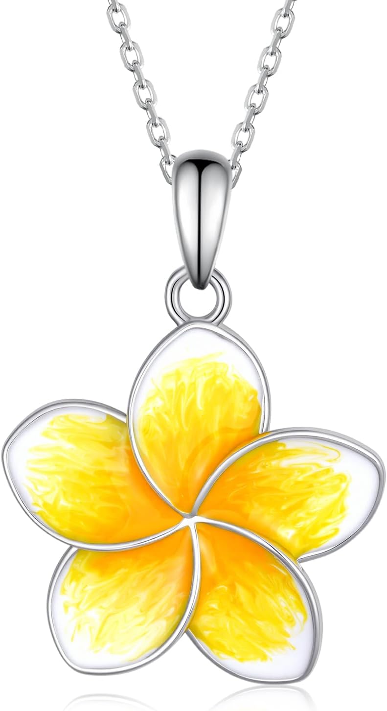 Plumeria Pendant Necklace 925 Sterling Silver Tropical Hawaiian Flower Necklace Plumeria Flower Jewelry Gifts for Women