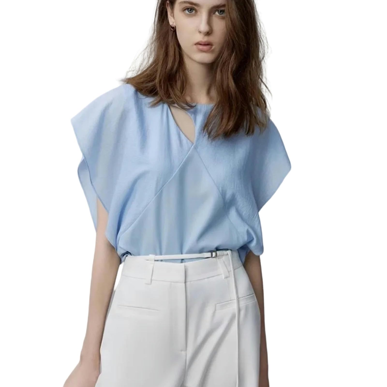 t Shirt Camicia in Chiffon Blu Rotonda per Le Magliette A Maniche Corte per Pendolarcate da Donna