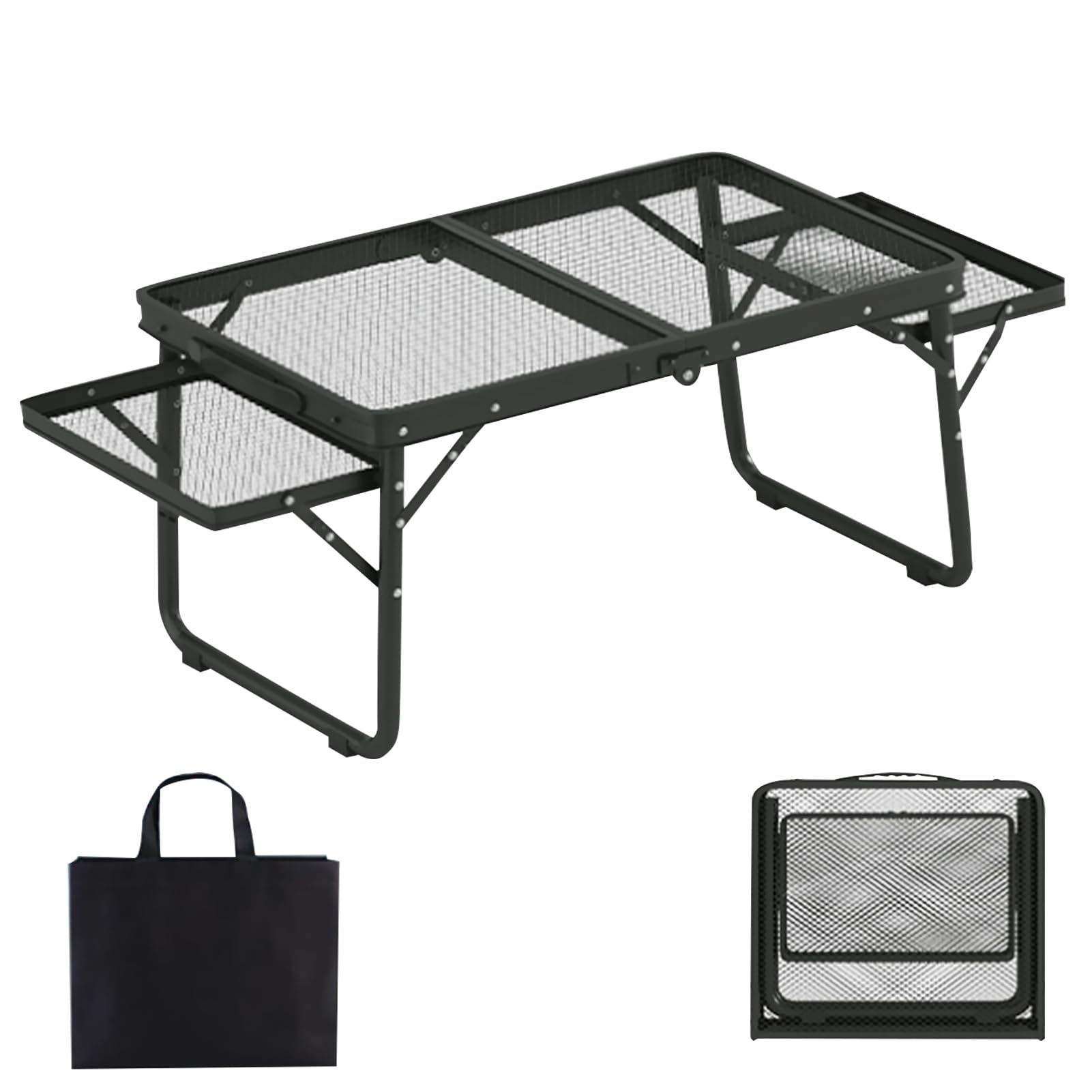 Beauenty Lightweight Folding Table with Carry Bag，40 * 70CM Aluminum Mesh Grill Table High Temperature Resist 20KG Load Capacity for Camping Outdoor Picnic (40 * 70Black)