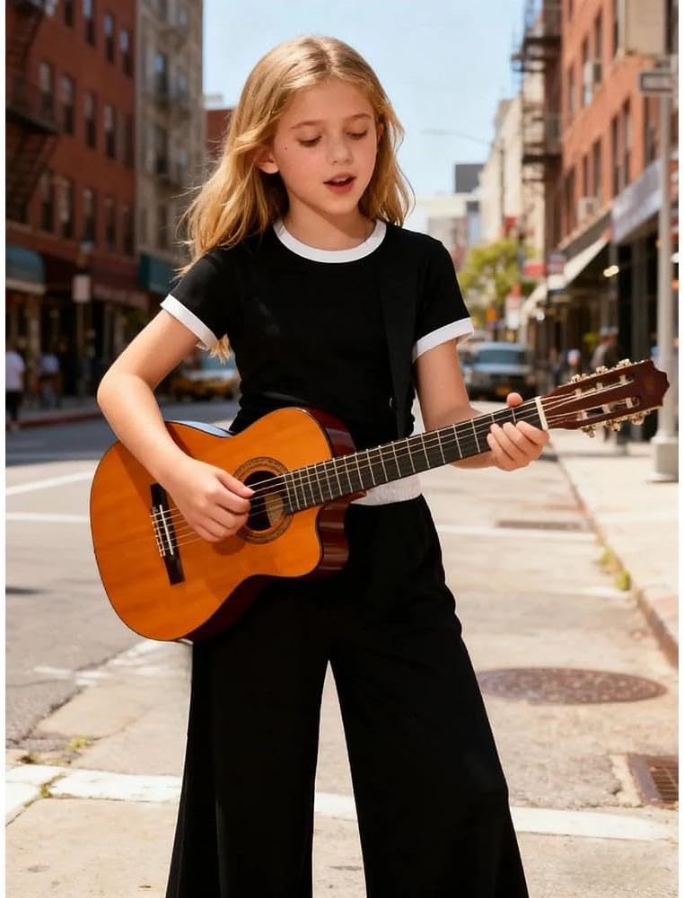 7-14 Years Girls Sizes 2 Piece Casual Set Ruched Short Sleeve Fitted Waist-Cinched Top & Wide Leg Pants - Image 6