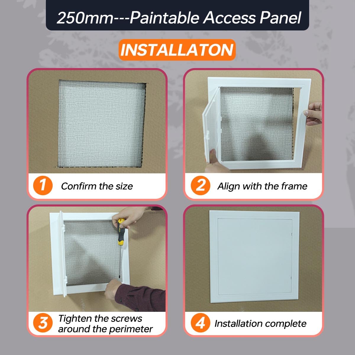 Puerta de acceso de 250 x 250 mm, puerta de inspección ABS, puerta blanca, solapa de apertura para puerta de inspección, tapa de caja de fusibles, gabinete, OD: 280 x 280 mm, paquete de 2